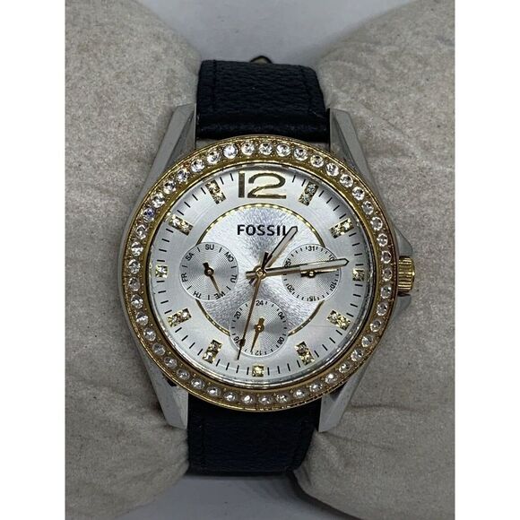 Fossil ES3204 Women Black Leather Analog Silver Dial Quartz Genuine Watch HK834 - Picture 2 of 11